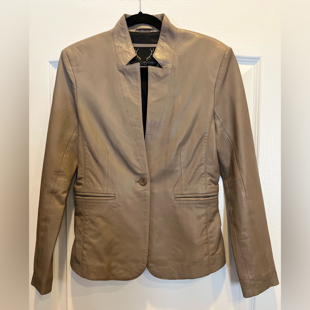 Bod & Christensen Notched Color Leather Jacket Gorgeous Tan Small